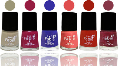 

Fabia Exclusive Nail Polish Tan-Cherry Blossom-Shock Blue-Salmon-Shock Orange Red-Wine Red(Pack of 6)