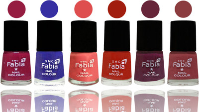 

Fabia Exclusive Nail Polish Cherry Blossom-Shock Blue-Salmon-Shock Orange Red-Mulberry-Dark Nude(Pack of 6)
