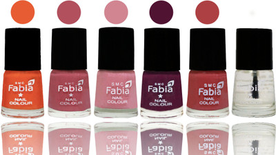 

Fabia Exclusive Nail Polish Sour Orange-Mauve Pink-Rose-Boysenberry-Peach-Top Coat(Pack of 6)