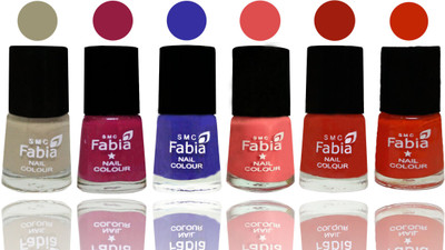 

Fabia Exclusive Nail Polish Tan-Cherry Blossom-Shock Blue-Salmon-Shock Orange Red-Fire Orange(Pack of 6)
