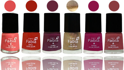

Fabia Exclusive Nail Polish Salmon-Shock Orange Red-Mulberry-Gold-Raspberry-Dark Nude(Pack of 6)