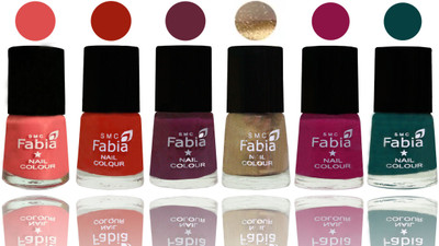 

Fabia Exclusive Nail Polish Salmon-Shock Orange Red-Mulberry-Gold-Raspberry-Dark Green(Pack of 6)