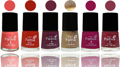Fabia Exclusive Nail Polish Salmon-Shock Orange Red-Mulberry-Gold-Raspberry-Wine Red(Pack of 6)