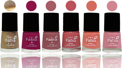 

Fabia Exclusive Nail Polish Gold-Raspberry-Lip-Bazooka Joe-Light Peach-Rose(Pack of 6)