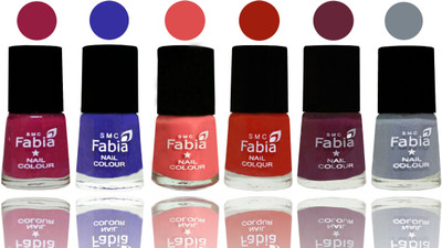 

Fabia Exclusive Nail Polish Cherry Blossom-Shock Blue-Salmon-Shock Orange Red-Mulberry-Wild Gray Yonder(Pack of 6)