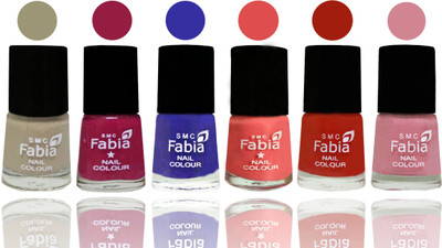 

Fabia Exclusive Nail Polish Tan-Cherry Blossom-Shock Blue-Salmon-Shock Orange Red-Rose(Pack of 6)