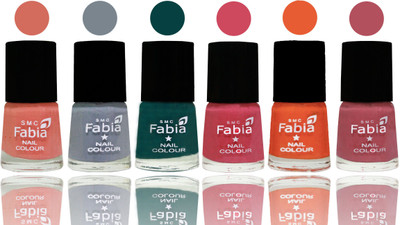 

Fabia Exclusive Nail Polish Light Peach-Wild Gray Yonder-Dark Green-Shock Pink-Sour Orange-Mauve Pink(Pack of 6)