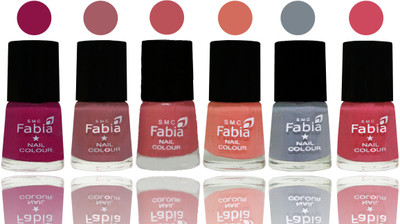 

Fabia Exclusive Nail Polish Raspberry-Lip-Bazooka Joe-Light Peach-Wild Gray Yonder-Shock Pink(Pack of 6)