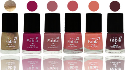 

Fabia Exclusive Nail Polish Gold-Raspberry-Lip-Bazooka Joe-Light Peach-Wine(Pack of 6)