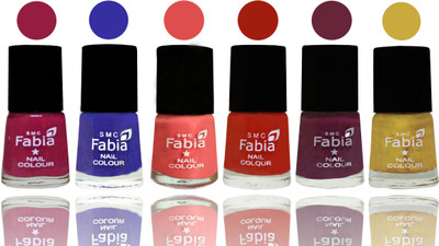 

Fabia Exclusive Nail Polish Cherry Blossom-Shock Blue-Salmon-Shock Orange Red-Mulberry-Mattis Gold(Pack of 6)