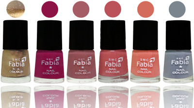 

Fabia Exclusive Nail Polish Gold-Raspberry-Lip-Bazooka Joe-Light Peach-Wild Gray Yonder(Pack of 6)