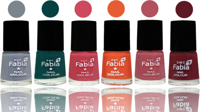 

Fabia Exclusive Nail Polish Wild Gray Yonder-Dark Green-Shock Pink-Sour Orange-Mauve Pink-Jam(Pack of 6)