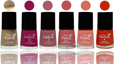 

Fabia Exclusive Nail Polish Gold-Raspberry-Lip-Bazooka Joe-Light Peach-Fire Orange(Pack of 6)