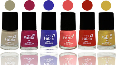 

Fabia Exclusive Nail Polish Tan-Cherry Blossom-Shock Blue-Salmon-Shock Orange Red-Mattis Gold(Pack of 6)