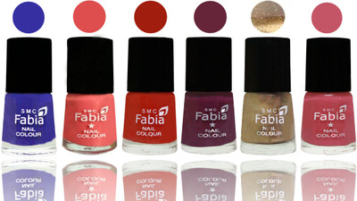 

Fabia Exclusive Nail Polish Shock Blue-Salmon-Shock Orange Red-Mulberry-Gold-Light Pink(Pack of 6)