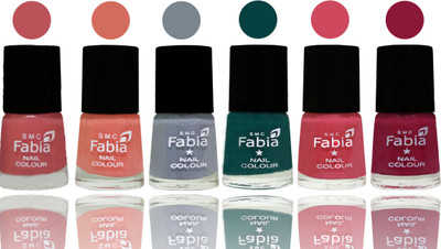 

Fabia Exclusive Nail Polish Bazooka Joe-Light Peach-Wild Gray Yonder-Dark Green-Shock Pink-Pure Wine(Pack of 6)