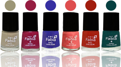 

Fabia Exclusive Nail Polish Tan-Cherry Blossom-Shock Blue-Salmon-Shock Orange Red-Dark Green(Pack of 6)
