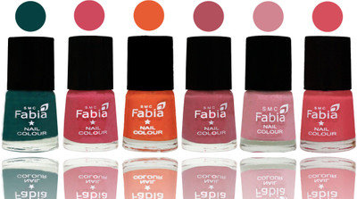 

Fabia Exclusive Nail Polish Dark Green-Shock Pink-Sour Orange-Mauve Pink-Rose-Punch Pink(Pack of 6)
