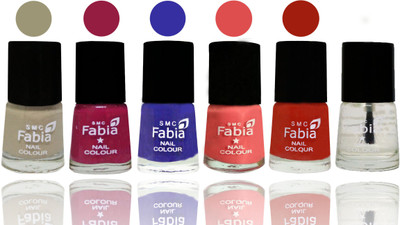 

Fabia Exclusive Nail Polish Tan-Cherry Blossom-Shock Blue-Salmon-Shock Orange Red-Top Coat(Pack of 6)