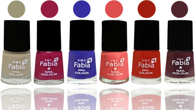 

Fabia Exclusive Nail Polish Tan-Cherry Blossom-Shock Blue-Salmon-Shock Orange Red-Wine(Pack of 6)