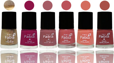 

Fabia Exclusive Nail Polish Gold-Raspberry-Lip-Bazooka Joe-Light Peach-Dark Peach(Pack of 6)
