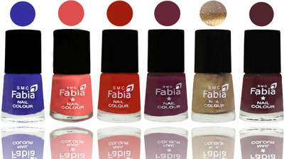 

Fabia Exclusive Nail Polish Shock Blue-Salmon-Shock Orange Red-Mulberry-Gold-Wine(Pack of 6)