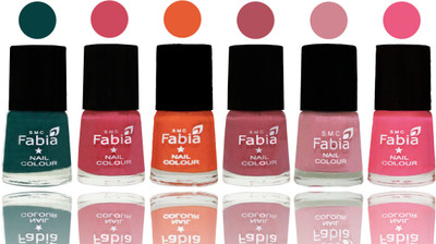 

Fabia Exclusive Nail Polish Dark Green-Shock Pink-Sour Orange-Mauve Pink-Rose-Shock Pink Light(Pack of 6)