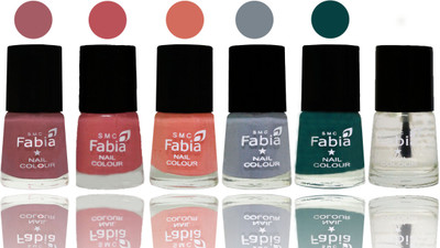 

Fabia Exclusive Nail Polish Lip-Bazooka Joe-Light Peach-Wild Gray Yonder-Dark Green-Top Coat(Pack of 6)