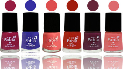 

Fabia Exclusive Nail Polish Cherry Blossom-Shock Blue-Salmon-Shock Orange Red-Mulberry-Baby Pink(Pack of 6)