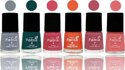 

Fabia Exclusive Nail Polish Wild Gray Yonder-Dark Green-Shock Pink-Sour Orange-Mauve Pink-Baby Pink(Pack of 6)