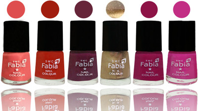 

Fabia Exclusive Nail Polish Salmon-Shock Orange Red-Mulberry-Gold-Raspberry-Pink Pink(Pack of 6)