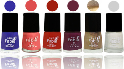 

Fabia Exclusive Nail Polish Shock Blue-Salmon-Shock Orange Red-Mulberry-Gold-White(Pack of 6)