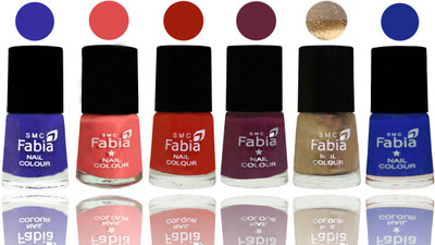 

Fabia Exclusive Nail Polish Shock Blue-Salmon-Shock Orange Red-Mulberry-Gold-Shock Blue Dark(Pack of 6)