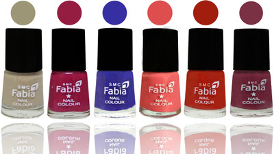 

Fabia Exclusive Nail Polish Tan-Cherry Blossom-Shock Blue-Salmon-Shock Orange Red-Plum(Pack of 6)