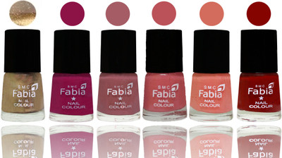 

Fabia Exclusive Nail Polish Gold-Raspberry-Lip-Bazooka Joe-Light Peach-Bold Red(Pack of 6)