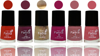 

Fabia Exclusive Nail Polish Shock Orange Red-Mulberry-Gold-Raspberry-Lip-Coral Pink(Pack of 6)