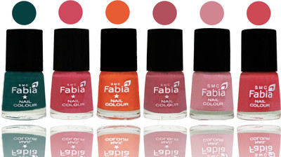 

Fabia Exclusive Nail Polish Dark Green-Shock Pink-Sour Orange-Mauve Pink-Rose-Strawberry(Pack of 6)