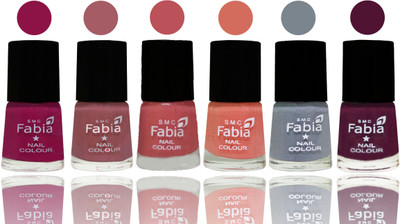 Fabia Exclusive Nail Polish Raspberry-Lip-Bazooka Joe-Light Peach-Wild Gray Yonder-Boysenberry(Pack of 6)