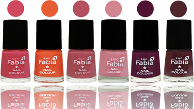 

Fabia Exclusive Nail Polish Shock Pink-Sour Orange-Mauve Pink-Rose-Boysenberry-Wine(Pack of 6)