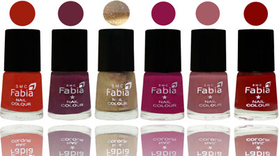 

Fabia Exclusive Nail Polish Shock Orange Red-Mulberry-Gold-Raspberry-Lip-Bold Red(Pack of 6)