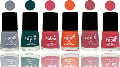 

Fabia Exclusive Nail Polish Wild Gray Yonder-Dark Green-Shock Pink-Sour Orange-Mauve Pink-Strawberry(Pack of 6)