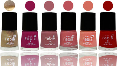 

Fabia Exclusive Nail Polish Gold-Raspberry-Lip-Bazooka Joe-Light Peach-Red(Pack of 6)