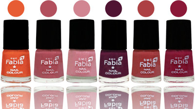 

Fabia Exclusive Nail Polish Sour Orange-Mauve Pink-Rose-Boysenberry-Peach-Pure Wine(Pack of 6)
