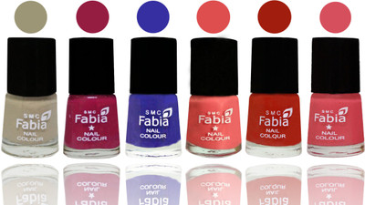 

Fabia Exclusive Nail Polish Tan-Cherry Blossom-Shock Blue-Salmon-Shock Orange Red-Punch Pink(Pack of 6)