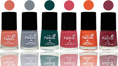 

Fabia Exclusive Nail Polish Light Peach-Wild Gray Yonder-Dark Green-Shock Pink-Sour Orange-Wine Red(Pack of 6)