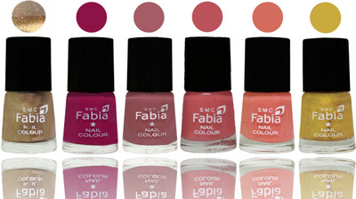 

Fabia Exclusive Nail Polish Gold-Raspberry-Lip-Bazooka Joe-Light Peach-Mattis Gold(Pack of 6)