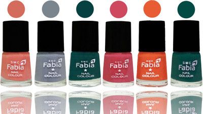 

Fabia Exclusive Nail Polish Light Peach-Wild Gray Yonder-Dark Green-Shock Pink-Sour Orange-Pine Green(Pack of 6)