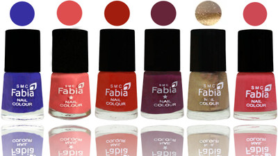 

Fabia Exclusive Nail Polish Shock Blue-Salmon-Shock Orange Red-Mulberry-Gold-Strawberry(Pack of 6)