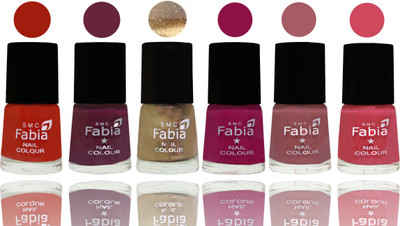 

Fabia Exclusive Nail Polish Shock Orange Red-Mulberry-Gold-Raspberry-Lip-Shock Pink(Pack of 6)