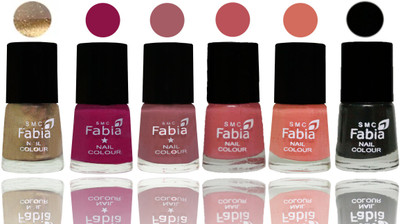 

Fabia Exclusive Nail Polish Gold-Raspberry-Lip-Bazooka Joe-Light Peach-Black(Pack of 6)